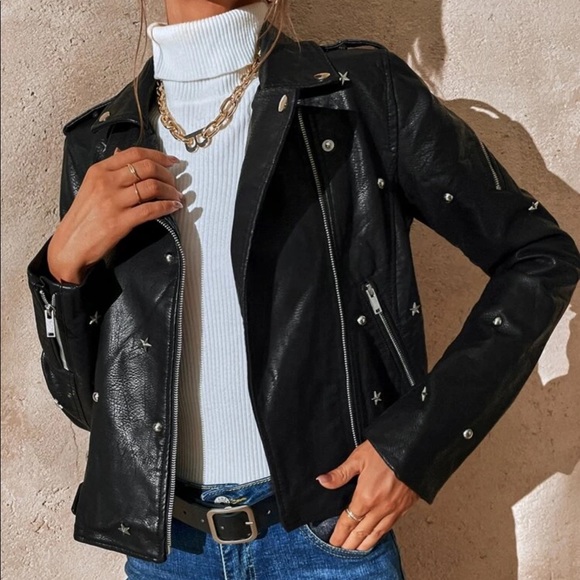 Back Star Stud Vegan Leather Jacket - Picture 3 of 7